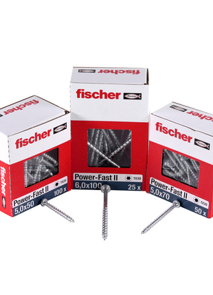 Fischer Power-Fast II FPF II Vis à bois aggloméré 5,0x35mm, 200 pcs. Tête fraisée avec empreinte Torx, filetage partiel, zingué et passivé bleu (670370)