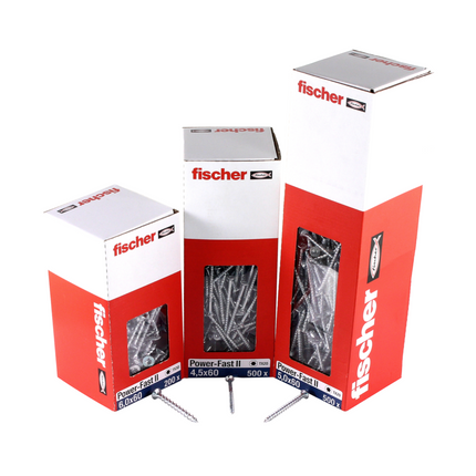 Fischer Power-Fast II FPF II Vis à bois aggloméré 5.0x40mm, 500 pcs. Tête fraisée avec empreinte Torx, Filetage partiel, zingué et passivé bleu (670373)