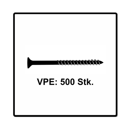 Fischer Power-Fast II FPF II Vis à bois aggloméré 5.0x50mm, 500 pcs. Tête fraisée avec empreinte Torx, filetage partiel, zingué et passivé bleu (670377)
