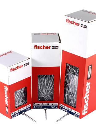 Fischer Vis pour panneaux de particules Power-Fast II FPF II 5.0x60 mm - 500 pièces (670379) tête fraisée + Filetage partiel Torx, galvanisée, passivée bleue