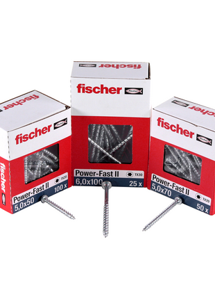 Fischer Vis pour panneaux de particules Power-Fast II FPF II 5.0x80 mm - 200 pièces (670383) tête fraisée + Filetage partiel Torx, galvanisée, passivée bleue