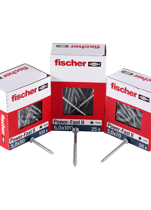 Fischer Power-Fast II FPF II Spanplattenschraube 5,0x90 mm 200 Stück ( 670385 ) Senkkopf mit Torx Teilgewinde galvanisch verzinkt, blau passiviert