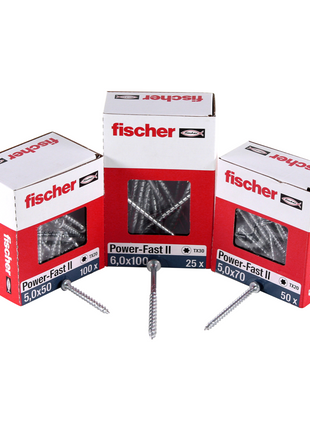 Fischer Vis pour panneaux de particules Power-Fast II FPF II 6.0x100 mm - 100 pièces (670457) tête fraisée + Filetage partiel Torx, galvanisée, passivée bleue