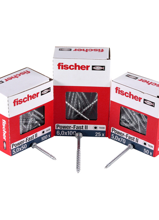 Fischer Power-Fast II FPF II Spanplattenschraube 6,0x120 mm 50 Stück ( 670690 ) Senkkopf mit Torx Teilgewinde galvanisch verzinkt, blau passiviert