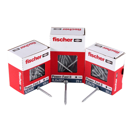 Fischer Power-Fast II FPF II Vis à bois aggloméré 6,0x140mm, Tête fraisée, Empreinte Torx ,Filetage partiel, Zingué blanc, Bleu passivé - 50 pcs. (670692)