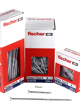 Fischer Power-Fast II FPF II Vis à bois aggloméré 6,0x150mm, Tête fraisée, Empreinte Torx ,Filetage partiel, Zingué blanc, Bleu passivé - 50 pcs. (670693)