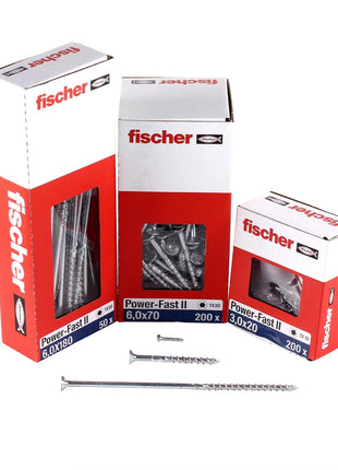 Fischer Power-Fast II FPF II Vis à bois aggloméré 6,0x180mm, Tête fraisée, Empreinte Torx ,Filetage partiel, Zingué blanc, Bleu passivé - 100 pcs. (670465)