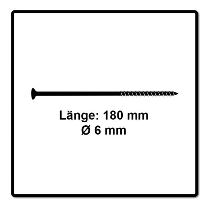 Fischer Power-Fast II FPF II Vis à bois aggloméré 6,0x180mm, Tête fraisée, Empreinte Torx ,Filetage partiel, Zingué blanc, Bleu passivé - 100 pcs. (670465)