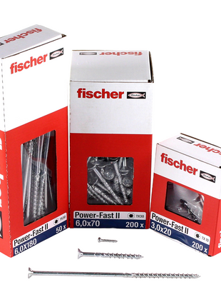 Fischer Power-Fast II FPF II Vis à bois aggloméré 6,0x180mm, Tête fraisée, Empreinte Torx ,Filetage partiel, Zingué blanc, Bleu passivé - 50 pcs. (670695)