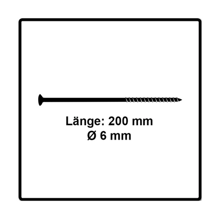 Fischer Power-Fast II FPF II Vis à bois aggloméré 6,0x200mm, Tête fraisée, Empreinte Torx ,Filetage partiel, Zingué blanc, Bleu passivé - 100 pcs. (670466)
