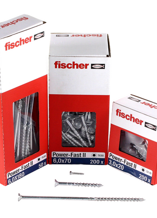 Fischer Power-Fast II FPF II Vis à bois aggloméré 6,0x200 mm, 50 pcs., tête fraisée, empreinte Torx, filetage partiel, zingué et passivé bleu ( 670696 )