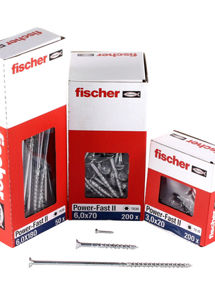 Fischer Power-Fast II FPF II Vis à bois aggloméré 6,0x220 mm, 50 pcs., tête fraisée , empreinte Torx, filetage partiel, zingué et passivé bleu ( 670467 )