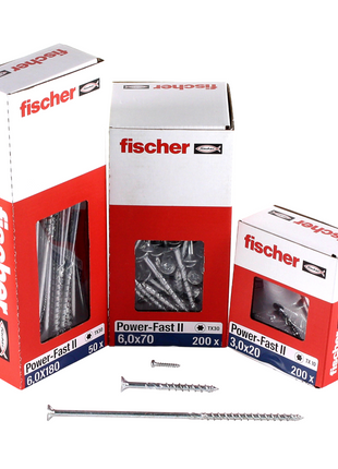 Fischer Power-Fast II FPF II Vis à bois aggloméré 6,0x240 mm, 25 pcs., tête fraisée, empreinte Torx, filetage partiel, zingué et passivé bleu  ( 670468 )