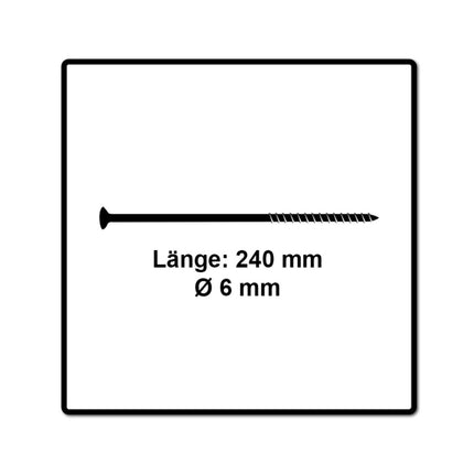 Fischer Power-Fast II FPF II Vis à bois aggloméré 6,0x240 mm, 50 pcs., tete fraisée, empreinte Torx, filetage partiel, zingué et passivé bleu  ( 670469 )