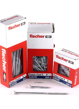 Fischer Power-Fast II FPF II Vis à bois aggloméré 6,0x260 mm,  25 pcs., tête fraisée, empreinte Torx, filetage partiel, zingué et passivé bleu ( 670470 )