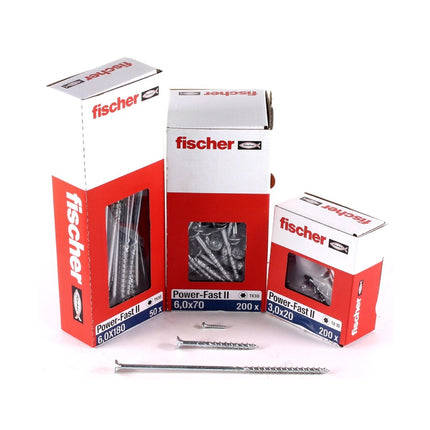Fischer Power-Fast II FPF II Vis à bois aggloméré 6,0x260 mm,  25 pcs., tête fraisée, empreinte Torx, filetage partiel, zingué et passivé bleu ( 670470 )