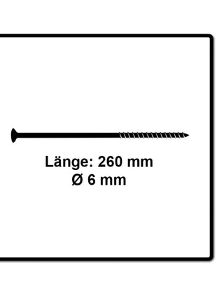 Fischer Power-Fast II FPF II Vis à bois aggloméré 6,0x260 mm,  25 pcs., tête fraisée, empreinte Torx, filetage partiel, zingué et passivé bleu ( 670470 )