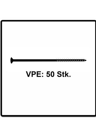 Fischer Power-Fast II FPF II Spanplattenschraube 6,0x260 mm 50 Stück ( 670471 ) Senkkopf mit Torx Teilgewinde galvanisch verzinkt, blau passiviert