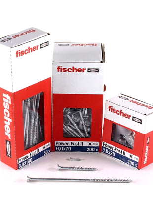 Fischer Power-Fast II FPF II Vis à bois aggloméré 6,0x280 mm - Tête fraisée à empreinte TORX - Filetage partiel - Zingué blanc - Bleu Passivé, 25 pcs. ( 670472 )