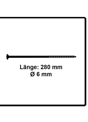 Fischer Power-Fast II FPF II Vis à bois aggloméré 6,0x280 mm - Tête fraisée à empreinte TORX - Filetage partiel - Zingué blanc - Bleu Passivé, 25 pcs. ( 670472 )