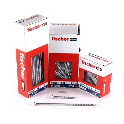 Fischer Power-Fast II FPF II Vis à bois aggloméré 6,0 x 40 mm, 200 pcs. Tête fraisée avec Torx, filetage partiel zingué, bleu passivé (670476)