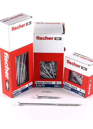 Fischer Vis pour panneaux de particules Power-Fast II FPF II 6.0x50 mm - 100 pièces (670478) tête fraisée + Filetage partiel Torx, galvanisée, passivée bleue