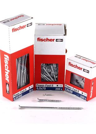 Fischer Vis pour panneaux de particules Power-Fast II FPF II 6.0x60 mm - 100 pièces (670481) tête fraisée + Filetage partiel Torx, galvanisée, passivée bleue