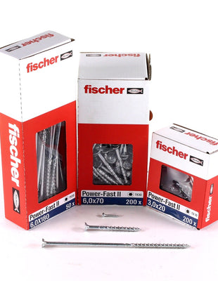 Fischer Vis pour panneaux de particules Power-Fast II FPF II 6.0x70 mm - 100 pièces (670483) tête fraisée + Filetage partiel Torx, galvanisée, passivée bleue