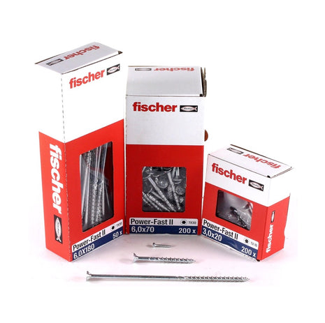 Fischer Power-Fast II FPF II tornillos para aglomerado 6,0x70 mm 200 piezas (670484) cabeza avellanada con rosca parcial Torx, galvanizado, pasivado azul