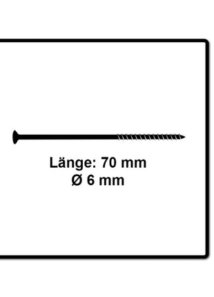 Fischer Power-Fast II FPF II Spanplattenschraube 6,0x70 mm 200 Stück ( 670484 ) Senkkopf mit Torx Teilgewinde galvanisch verzinkt, blau passiviert