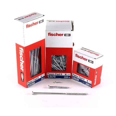 Fischer Power-Fast II FPF II tornillos para aglomerado 6,0x90 mm 200 piezas (670647) cabeza avellanada con rosca parcial Torx, galvanizado, pasivado azul