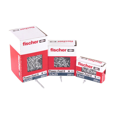 Fischer Power-Fast II FPF II tornillos para aglomerado 3,0x25 mm 200 piezas (670059) Cabeza alomada con rosca parcial Torx galvanizado, pasivado azul