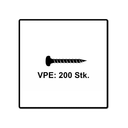 Fischer Power-Fast II FPF II Vis à bois aggloméré 3,0x25mm,Tête ronde, Torx , Filetage partiel, Zingué blanc, Passivé bleu, 200pcs. (670059)