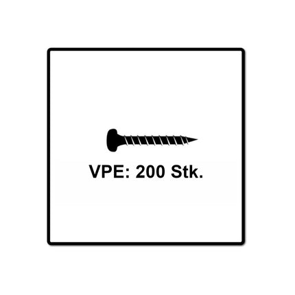 Fischer Power-Fast II FPF II Vis à bois aggloméré 3,0x30mm,Tête ronde, Torx , Filetage total, Zingué blanc, Passivé bleu, 200pcs. (670060)