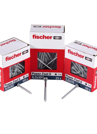 Fischer Power-Fast II FPF II Vis à bois aggloméré 3,5x16mm,Tête ronde, Torx , Filetage total, Zingué blanc, Passivé bleu, 200pcs. (670099)