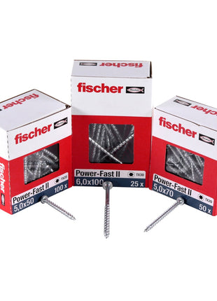 Fischer Power-Fast II FPF II Vis à bois aggloméré 3,5x25mm,Tête ronde, Torx, Filetage total, Zingué blanc, Passivé bleu, 200pcs. (670101)