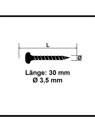 Fischer Power-Fast II FPF II Vis à bois aggloméré 3,5x30mm,Tête ronde, Torx, Filetage total, Zingué blanc, Passivé bleu, 200pcs. (670102)