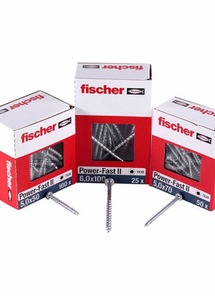 Fischer Power-Fast II FPF II Vis à bois aggloméré 3,5x35mm,Tête ronde, Torx, Filetage total, Zingué blanc, Passivé bleu, 200pcs. (670103)