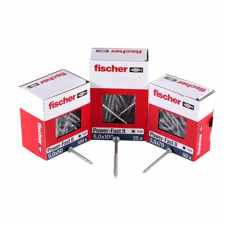 Fischer Power-Fast II FPF II tornillos para aglomerado 4,0x15 mm 200 piezas (670233) Cabeza plana con rosca completa Torx galvanizado, pasivado azul