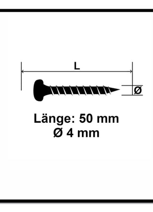 Fischer Power-Fast II FPF II Vis à bois aggloméré 4,0x50mm,Tête ronde, Torx, Filetage total, Zingué blanc, Passivé bleu, 200 pcs. (670240)