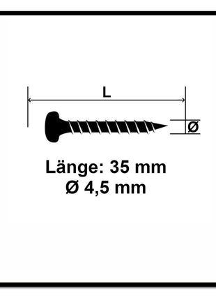 Fischer Power-Fast II FPF II Vis à bois aggloméré 4,5x35mm,Tête ronde, Torx, Filetage total, Zingué blanc, Passivé bleu, 200 pcs. (670331)