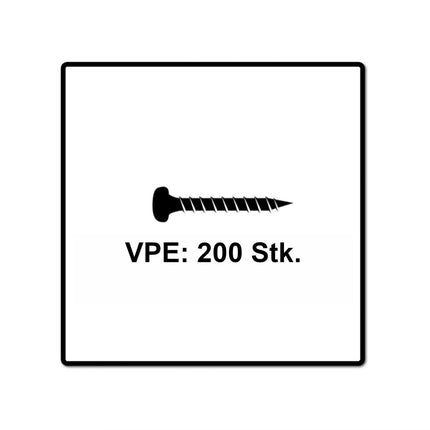 Fischer Power-Fast II FPF II Vis à bois aggloméré 5,0x16 mm, 200 pcs. Pan Head, empreinte Torx, filetage total, zingué et passivé bleu ( 670434 )