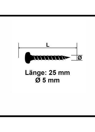 Fischer Power-Fast II FPF II Vis à bois aggloméré 5,0x25 mm, 200 pcs. Pan Head avec empreinte Torx, filetage total, zingué et passivé blanc (670436)