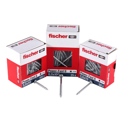 Fischer Power-Fast II FPF II Vis à bois aggloméré 5,0x25 mm, 200 pcs. Pan Head avec empreinte Torx, filetage total, zingué et passivé blanc (670436)