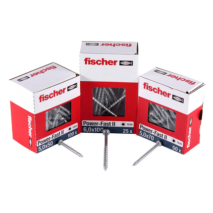 Fischer Power-Fast II FPF II Vis à bois aggloméré 5,0x30mm, 200 pcs. Pan Head avec empreinte Torx, filetage total, zingué et passivé bleu (670437)
