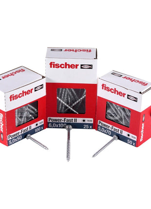 Fischer Power-Fast II FPF II Vis à bois aggloméré 5,0x40mm, 100 pcs. Pan Head avec empreinte Torx, filetage total, zingué et passivé bleu (670438)