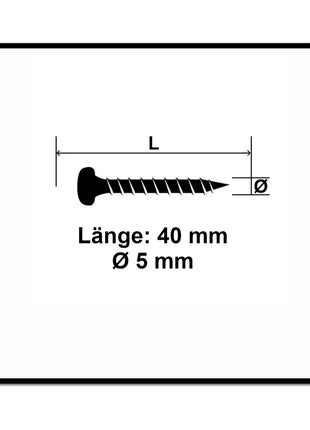 Fischer Power-Fast II FPF II Vis à bois aggloméré 5,0x40mm, 100 pcs. Pan Head avec empreinte Torx, filetage total, zingué et passivé bleu (670438)