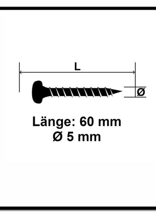 Fischer Vis pour panneaux de particules Power-Fast II FPF II 5,0x60 mm - 100 pièces (670440) Tête cylindrique + Filetage Torx complet, zinguée, passivée bleue