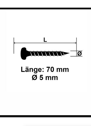 Fischer Power-Fast II FPF II Spanplattenschraube 5,0x70 mm 100 Stück ( 670646 ) Pan Head mit Torx Vollgewinde galvanisch verzinkt, blau passiviert