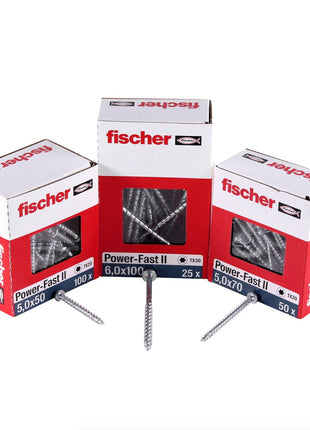 Fischer Power-Fast II FPF II Spanplattenschraube 5,0x70 mm 100 Stück ( 670646 ) Pan Head mit Torx Vollgewinde galvanisch verzinkt, blau passiviert